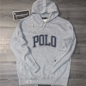 POLO RALPH LAUREN Big & Tall Grey Spell Out Logo Fleece Sweatshirt Hoodie